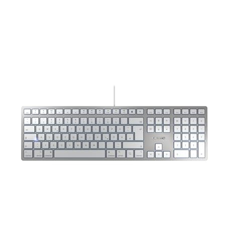 CHERRY KC 6000 Slim for Mac, Clavier Filaire Mac - (Port USB-A), Disposition Allemande (QWERTZ), Touches silencieuses, Design Plat, Blanc argenté