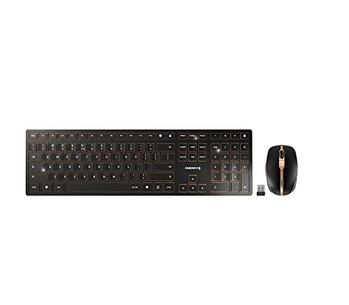 CHERRY DW 9000 Slim, Ensemble Clavier et Souris sans Fil, Disposition EU (QWERTY), Bluetooth Radio 2,4 GHz, Touches Silencieuses, Rechargeable, Noir Bronze