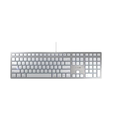 CHERRY KC 6000 Slim for Mac, Clavier Filaire Mac - (Port USB-A), Disposition US (QWERTY), Touches silencieuses, Design Plat, Blanc argenté