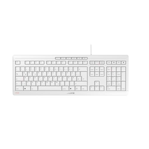 CHERRY Stream Keyboard, Clavier Filaire, Disposition Allemande (QWERTZ), Frappe silencieuse, Sensation de Frappe Unique, Design Plat, Blanc grisé