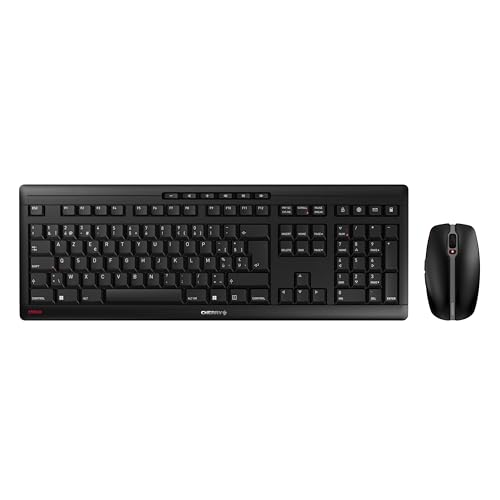 Cherry Stream Desktop, Ensemble Clavier et Souris sans Fil, Disposition Belge (AZERTY), Connexion Radio 2,4 GHz, Frappe silencieuse, Alimenté par Batterie, Noir