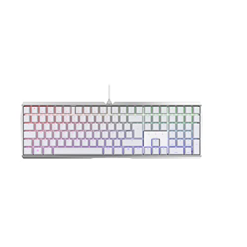 CHERRY MX Board 3.0 S, Clavier de Jeu Mécanique Filaire, Disposition Allemande (QWERTZ), Boîtier en Aluminium, Éclairage RGB, MX Silent Red Switches, Blanc