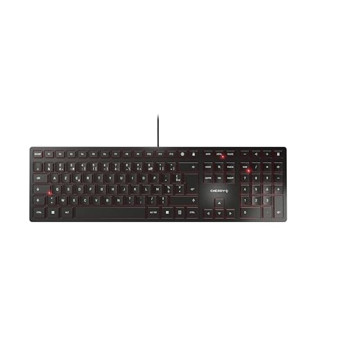 CHERRY KC 6000 Slim, Clavier au Design Ultra-Plat, Disposition Belge (AZERTY), Filaire (Port USB-A), Touches silencieuses, Marquage Durable, Noir