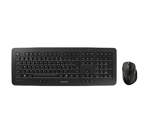 CHERRY DW 5100, Ensemble Clavier et Souris sans Fil, Disposition Belge (AZERTY), Radio 2,4 GHz, Plug Play, Souris Ergonomique pour Droitiers, Piles, Noir