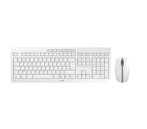 CHERRY Stream Desktop Recharge, Ensemble Clavier et Souris sans Fil, Disposition Belge (AZERTY), Connexion Radio 2,4 GHz, Frappe silencieuse, Rechargeable, Blanc grisé