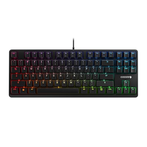 CHERRY G80-3000N RGB TKL, Clavier mécanique de Gaming Filaire sans pavé numérique, Disposition EU (QWERTY), rétro-éclairage RGB, Commutateurs d’Origine MX MX Red, Noir