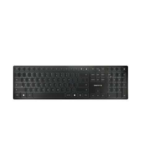 CHERRY KW 9100 SLIM, clavier au design sans fil, Disposition EU (QWERTY), Connexion au choix Bluetooth ou radio 2,4 GHz, Touches plates, Rechargeable, Gris anthracite