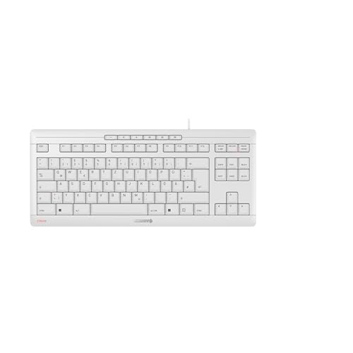 CHERRY Stream Keyboard TKL, Clavier Filaire sans pavé numérique, Disposition Allemande (QWERTZ), Frappe silencieuse, Sensation de Frappe Unique, Blanc grisé
