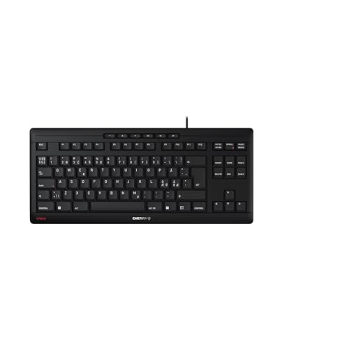 CHERRY Stream Keyboard TKL, Clavier Filaire sans pavé numérique, Disposition pan-Nordique (QWERTY), Frappe silencieuse, Sensation de Frappe Unique, Noir