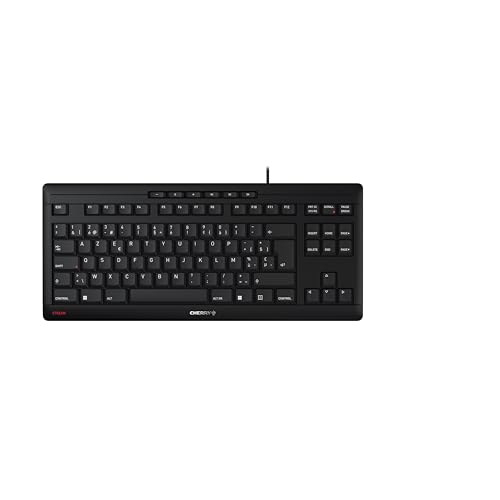 CHERRY Stream Keyboard TKL, Clavier Filaire sans pavé numérique, Disposition Belge (AZERTY), Frappe silencieuse, Sensation de Frappe Unique, Noir