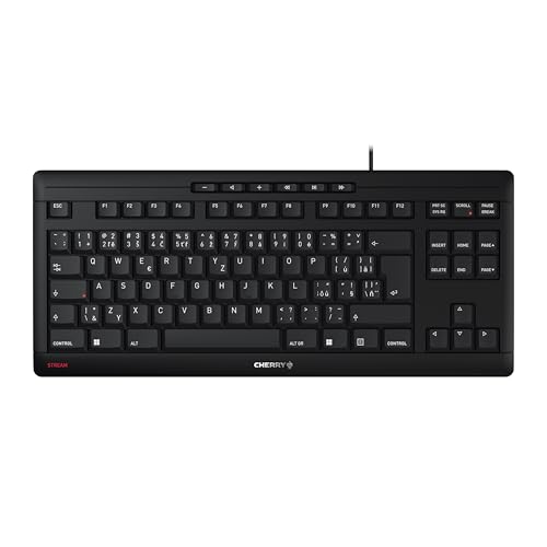 CHERRY Stream Keyboard TKL, Clavier Filaire sans pavé numérique, Disposition tchèque slovaque (QWERTZ QWERTY), Sensation de Frappe Unique, Noir
