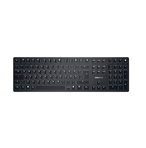 CHERRY KW X ULP, Clavier mécanique Haut de Gamme Ultra-Plat, Disposition Allemande (QWERTZ), Clavier Compact Multi-appareils Jusqu’à 4 appareils différents, Rechargeable, Noir