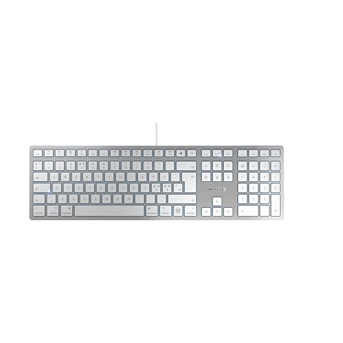 CHERRY KC 6000C for Mac, Clavier Filaire Mac - (Port USB-C), Disposition pan-Nordique (QWERTY), Touches silencieuses, Design Plat, Blanc argenté