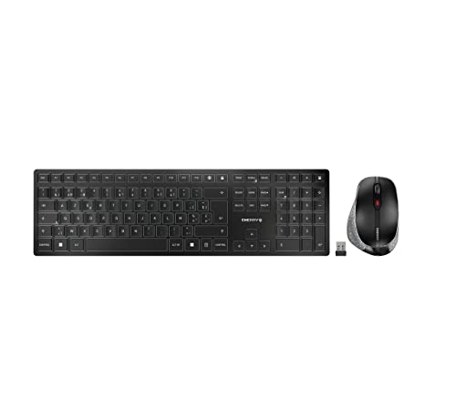CHERRY DW 9500 Slim, Ensemble Clavier et Souris sans Fil, Disposition Belge (AZERTY), Bluetooth ou Radio 2,4 GHz, Souris Ergonomique pour Droitiers, Gris Anthracite