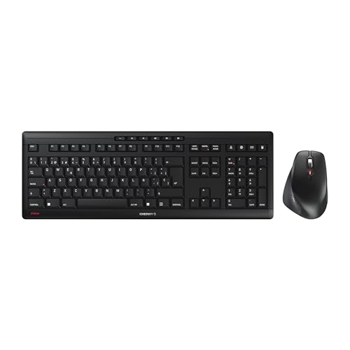CHERRY STREAM DESKTOP COMFORT, Clavier et Souris Sans Fil, Disposition Espagnole (QWERTY), 2,4 GHz, Touches Silencieuses, Souris Ergonomique, Noir