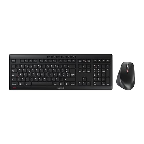 CHERRY STREAM DESKTOP COMFORT Clavier et Souris Sans Fil Disposition Francaise AZERTY 24 GHz Touches Silencieuses Souris Ergonomique Black
