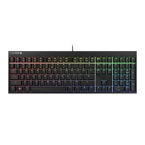CHERRY MX 2.0S, Clavier de Gaming Mécanique avec Rétro-Éclairage RGB, Disposition EU (QWERTY), Filaire, Conçu en Allemagne, Original MX Blue Switches, Noir