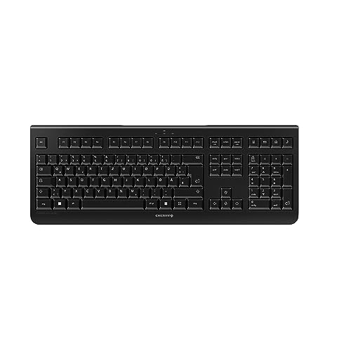 CHERRY KW 3000, Clavier sans Fil avec pavé numérique, Disposition Allemande (QWERTZ), Connexion Radio 2,4 GHz, Touches silencieuses, Design Plat, Alimenté par Batterie, Noir