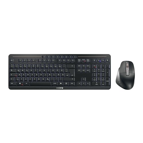CHERRY Stream Desktop Ultimate, Ensemble Clavier et Souris Multi-Appareils sans Fil, Disposition Allemande (QWERTZ), Souris Ergonomique pour Droitiers, Noir