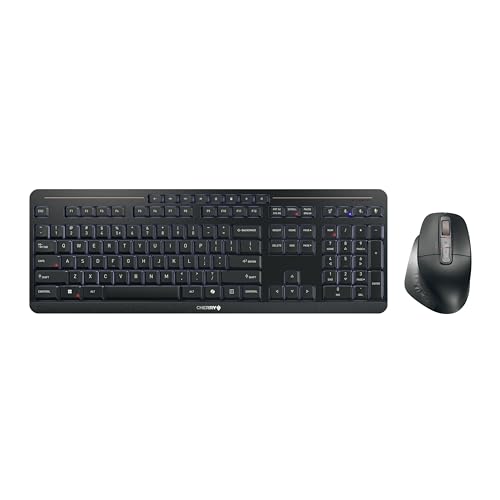 CHERRY Stream Desktop Ultimate, Ensemble Clavier et Souris Multi-Appareils sans Fil, Disposition US (QWERTY), avec Souris Ergonomique pour Droitiers, Noir