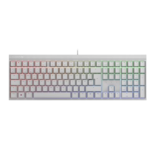 CHERRY MX 2.0S, Clavier de Jeu Mécanique avec Éclairage RGB, Disposition Allemande (QWERTZ), Filaire, Conçu en Allemagne, Commutateurs MX2A Red, Blanc
