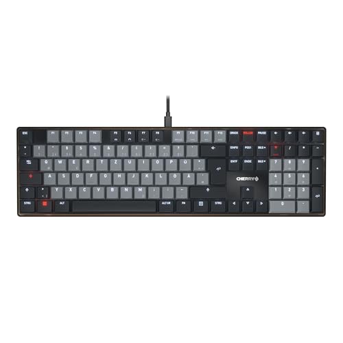 CHERRY KC 500 MX LP, Clavier Mécanique Profil Bas, Disposition Allemande (QWERTZ), Filaire (USB-A), Rétroéclairage Blanc, Interrupteurs MX LP 2.0 Ivory, Noir