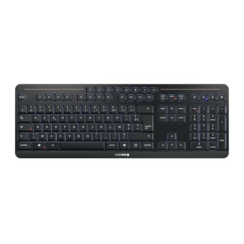 CHERRY Stream Keyboard Ultimate, Clavier sans Fil Multi-Appareils, Disposition Française (AZERTY), Connexion Via Bluetooth, 2,4 GHz Câble, Rétroéclairé, Noir