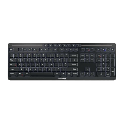 CHERRY Stream Keyboard Ultimate, Clavier sans Fil Multi-Appareils, Disposition US (QWERTY), Connexion Via Bluetooth, 2,4 GHz Câble, Rétroéclairé, Noir
