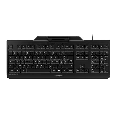 CHERRY Smart Board 1150, Clavier de Sécurité Filaire avec Lecteur de Carte Intégré, Disposition Française (AZERTY), Plug Play (USB-A), Design Plat, Noir