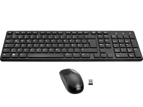 Speedlink SIGNIUM - Ensemble Clavier et Souris sans Fil USB 2.4G Wireless, Disposition Allemande QWERTZ, Alimentation par Piles, Touches Multifonctions, capteur 1200 dpi, Noir