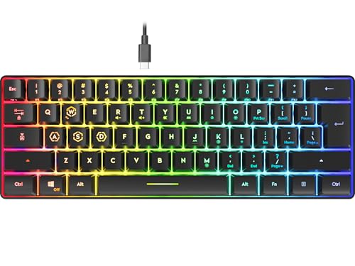 Speedlink LETOS - Clavier Gamer de Jeu RGB 60 , Filaire, câble USB-C Amovible, rétro-éclairé, Layout Anglais QWERTY, Noir