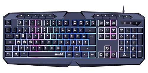 Speedlink LUDICIUM RGB Rainbow Gaming Keyboard - Clavier de Jeu RGB avec câble, Disposition française QWERTY, Verrouillage des Touches Windows, WASD-Switch, 10 Touches multimédia, Filaire, Noir