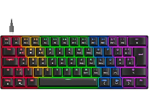 Speedlink Atmos - Clavier Gamer mécanique de Jeu RGB 60 , Filaire, Brown Switches, Plaque Acier Robuste, câble USB-C Amovible, rétro-éclairé, Layout Allemande QWERTZ, Noir