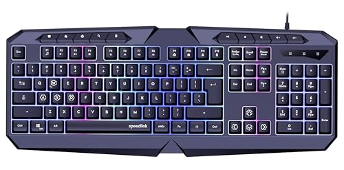 Speedlink LUDICIUM RGB Rainbow Gaming Keyboard - Clavier de Jeu RGB avec câble, Layout américaine QWERTY, Verrouillage des Touches Windows, commutateur WASD, 10 Touches multimédia, Filaire, Noir