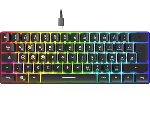 Speedlink LETOS - Clavier Gamer de Jeu RGB 60 , Filaire, câble USB-C Amovible, rétro-éclairé, Layout Allemande QWERTZ, Noir