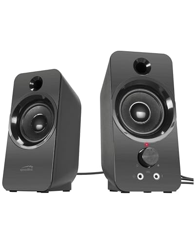 Speedlink DAROC Haut-Parleur stéréo - USB, Jack 3,5 mm, contrôle du Volume combiné et Bouton Marche arrêt, Voyant LED, Noir