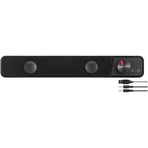 Speedlink BRIO Barre de Son stéréo - pour Ordinateur, Excellente qualité Audio, 12 Watts, Design Compact, 2X Connexion Jack 3,5 mm Prise USB A, contrôle du Volume, Noir