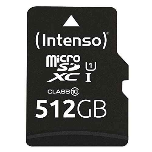 Intenso 512 Go Premium Carte Mémoire microSD avec Adaptateur SD, Classe 10 UHS-I, Vitesse de Lecture maximale de 45 Mo s de ARCANITE 3423493 Noir