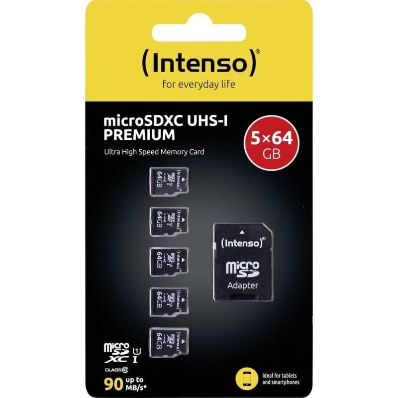 Intenso Carte microSD Intenso 64GB UHS-I Classe 10 Pack 5 pièces