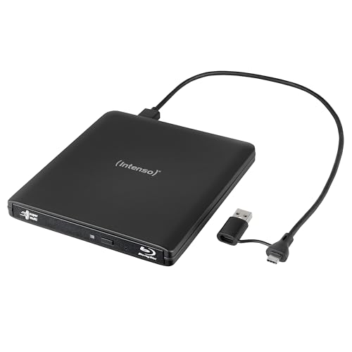 Intenso Lecteur Blu-Ray Externe EOD 500BD Slim, graveur USB 3.2, Noir | Graveur BD mobile pour ordinateur portable et PC, prend en charge M-Disc Dual Layer, avec logiciel Ashampoo Burning Studio