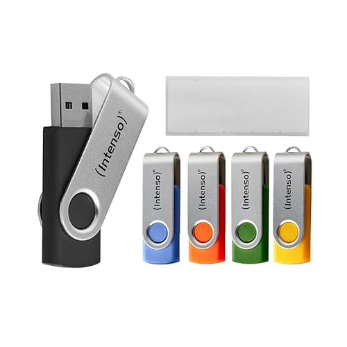 Intenso Basic Line Lot de 5 clés USB 2.0 Haute Vitesse 8 Go, Multicolores, avec étiquettes