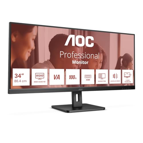 AOC U34E2M - Moniteur WQHD 34 Pouces, 100 Hz, 4 ms, Adaptive Sync (3440x1440, HDMI, DisplayPort) Noir