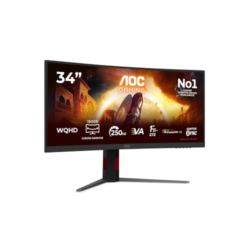 AOC Moniteur Incurvé, CU34G4ZCA 34 Pouce 240Hz Fast VA Dalle, 1ms GtG, HDR400, FreeSync Premium, Ajustable en Hauteur, USB Hub(3440x1440 HDMI 2X 2.1 DP 1x 1.4) Noir