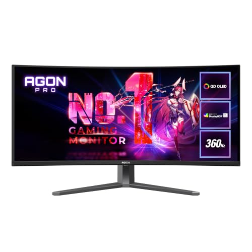 AOC Moniteur Incurvé, AGP346UCSD 34 Pouce 360Hz QD-OLED Dalle, 0.03ms GtG, HDR500 TrueBlack, G-Sync Compatible, Ajustable en Hauteur, Haut-parleurs, USB Hub(3440x1440 HDMI 2X 2.1 DP 1x 2.1) Noir