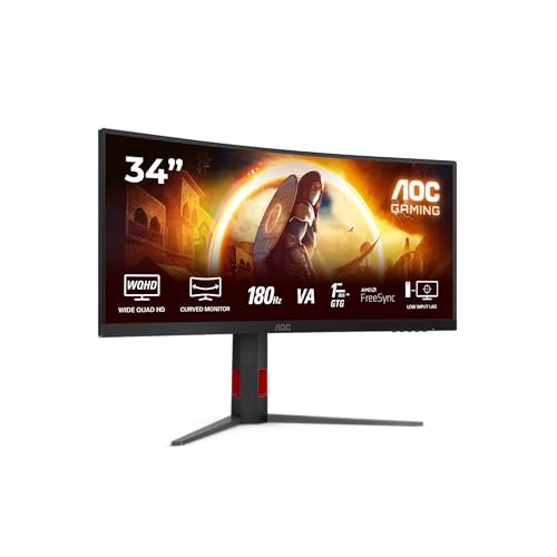 AOC Moniteur Incurvé, CU34G4AD 34 Pouce 180Hz Fast VA Dalle, 1ms GtG, HDR10, FreeSync Premium, Ajustable en Hauteur, (3440x1440 HDMI 2X 2.0 DP 1x 1.4) Noir