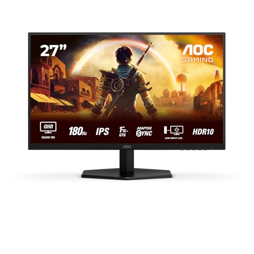 AOC Moniteur Q27G42XEP 27 Pouce 180Hz Fast IPS Dalle, 1ms GtG, HDR10, G-Sync Compatible, Haut-parleurs, (2560x1440 HDMI 2X 2.0 DP 1x 1.4) Noir
