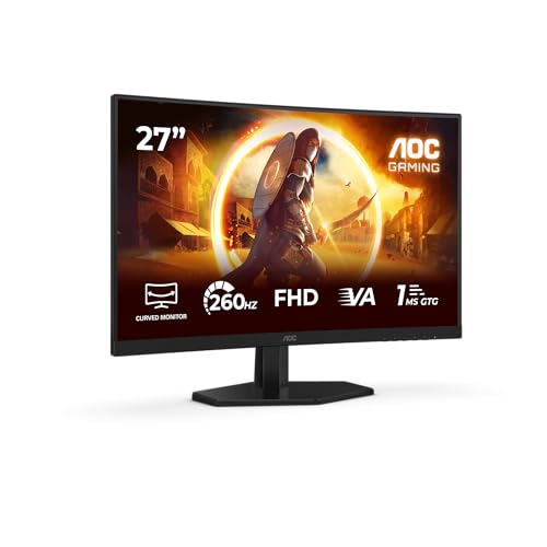 AOC Moniteur Incurvé, C27G42ZEP 27 Pouce 260Hz (OC, Native 240Hz) Fast VA Dalle, 1ms GtG, HDR10, FreeSync Premium, (1920x1080 HDMI 1x 2.0 DP 1x 1.4) Noir