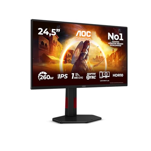 AOC Moniteur 25G4ZR 25 Pouce 260Hz, Fast IPS Dalle, 1ms GtG, HDR10, G-Sync Compatible, Ajustable en Hauteur, (1920x1080 HDMI 2X 2.0 DP 1x 1.4) Noir