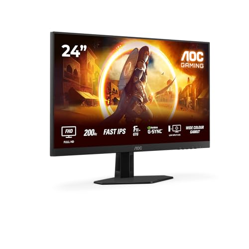 AOC Moniteur 24G4HREAD 24 Pouce 200Hz Fast IPS Dalle, 1ms GtG, HDR10, G-Sync Compatible, Haut-parleurs, (1920x1080 HDMI 2X 2.0 DP 1x 1.4) Noir