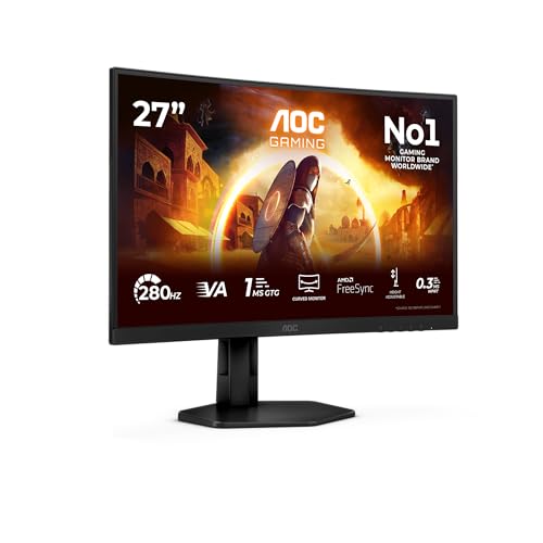 AOC Gaming Moniteur Incurvé, C27G4ZXU 27 Pouce 280Hz Fast VA Dalle, 0.3ms MPRT, HDR10, FreeSync Premium, Haut-parleurs, USB Hub(1920x1080 HDMI 2X 2.0 DP 1x 1.4) Noir